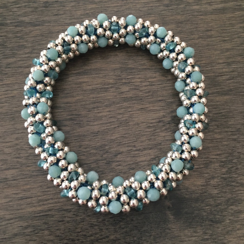 Sterling Silver, Amazonite & Kyanite Beaded Bracelet